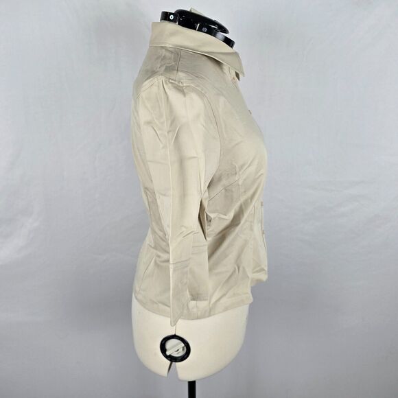Classiques Entier Women's L Petite Beige Tan Button Down 3/4 Sleeve Collar NWT - Picture 14 of 16